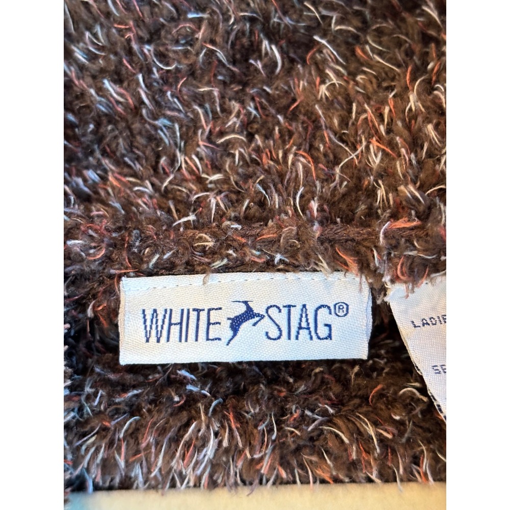 White Stag Woodland Brown Fuzzy Eyelash Knit Belted Cardigan Sweater Large - Picture 7 of 7